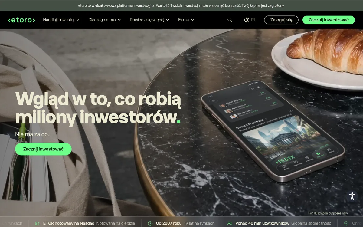 Strona główna eToro na komputerze – kup kryptowalutę w serwisie eToro